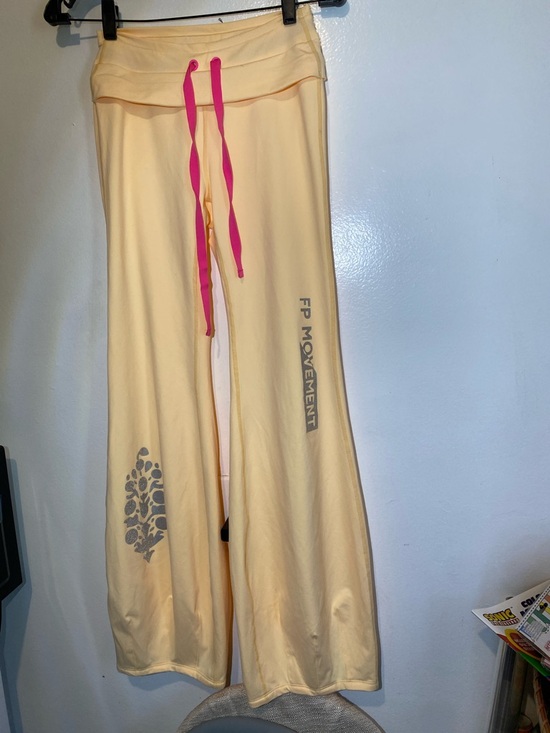 FP Movement by Free People Pants - FP Movement by Free People Pale Yellow Wide-Leg Sweatpants with Pink Drawstring